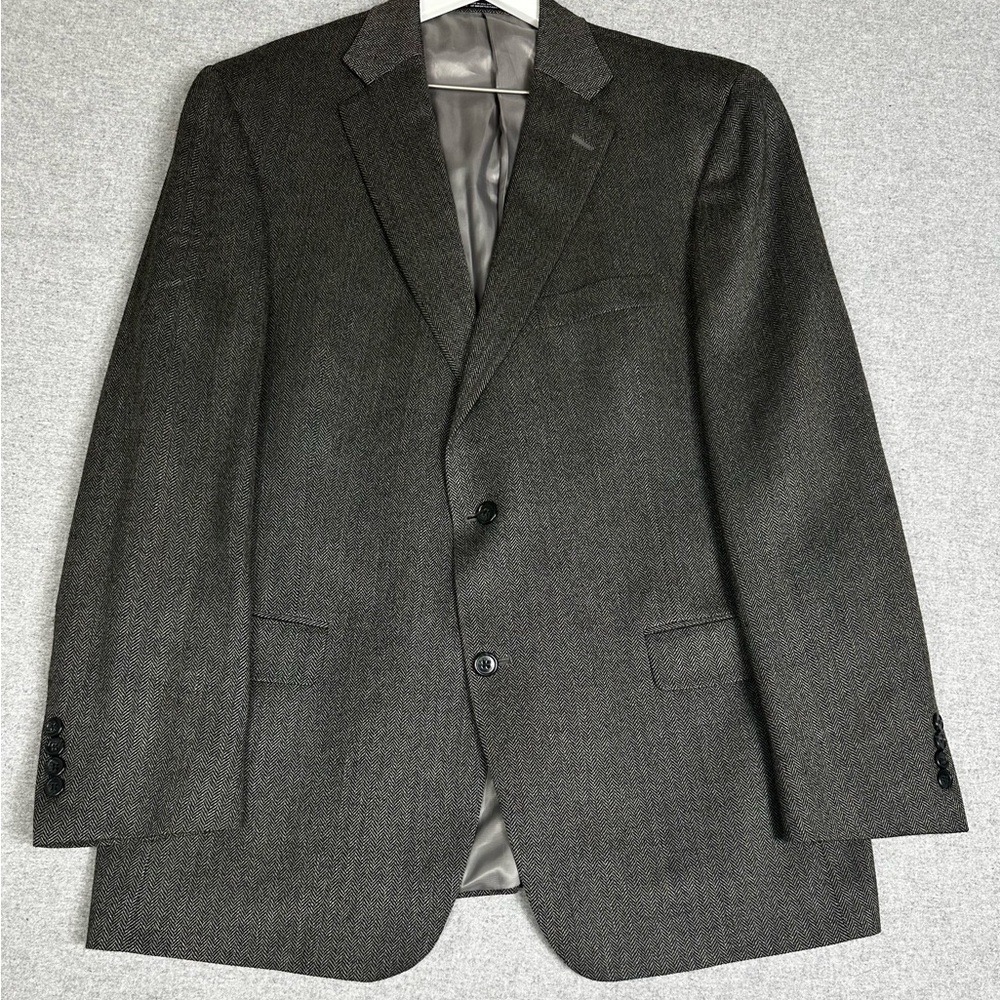 Hart Schaffner Marx Sport Coat Mens 44R Gray Herringbone Tweed 2 Button Made USA